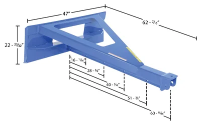 Vestil Steel Multi Purpose Lifting Attachment For Skid Loader 61-1/2 In. x 46 In. x 23 In. 3000 Lb. Capacity Blue - dimensional drawing