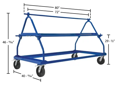 Vestil Steel Shrink Wrap Roll Cart 80 In. x 40-15/16 In. x 46-13/16 In. 450 Capacity Blue - dimensional drawing