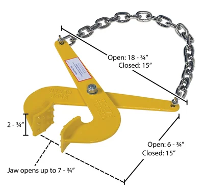 Vestil PAL-12 Steel Single Scissor Pallet Puller 7 In. Jaw Opening 5000 Lb. Pulling Capacity Yellow - dimensional drawing