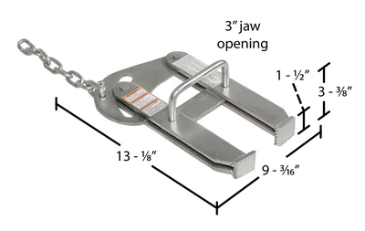 Vestil PAL-14 Steel Cam Action Pallet Puller 3 In. Jaw Opening 5000 Lb. Pulling Capacity Silver - dimensional drawing