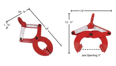 Vestil PAL-16 Steel Single Scissor Pallet Puller 5 In. Jaw Opening 6000 Lb. Pulling Capacity Red - dimensional drawing
