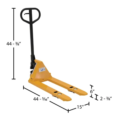Vestil PM1-1532-MINI Steel Mini Hand Pallet Truck - dimensional drawing
