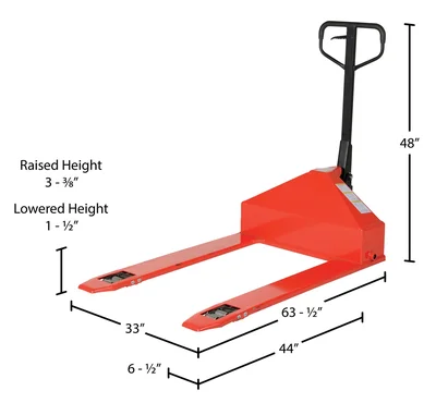 Vestil PM2-3344-SLP Steel Super Low Pallet Jack - dimensional drawing