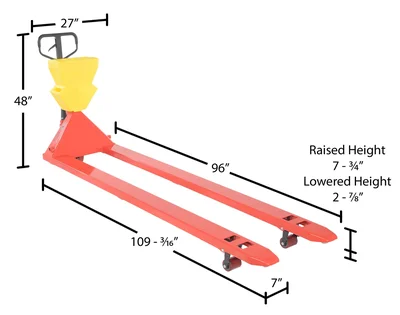 Vestil PM4-2796-UP-001 Steel Plastic Pallet Truck - dimensional drawing