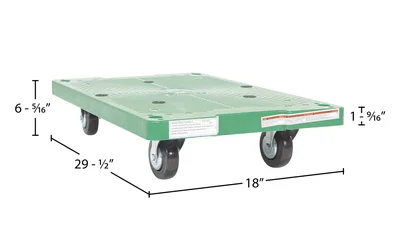 Vestil POS-1830 Polyethylene Dolly - dimensional drawing