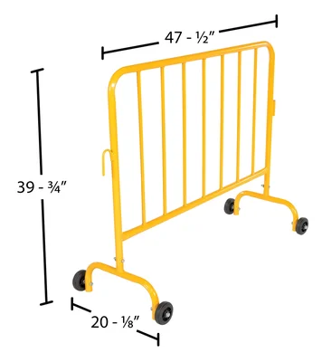 Vestil PRAIL-48-Y-WW Steel Crowd Control Interlocking Barrier with Wheeled Feet - dimensional drawing