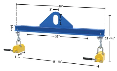 Vestil Steel Magnetic Spreader Beam 48 In Length 1,000 Lb. Capacity Blue - dimensional drawing