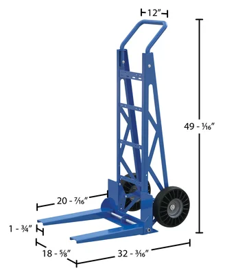 Vestil Steel Adjustable Fork Hand Truck 32-3/16 In. x 20 In. x 49-1/16 In. 250 Lb. Capacity Blue - dimensional drawing