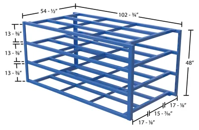 Vestil Steel Sheet Rack 3 Large Shelves 102-3/4 In. x 54-1/2 In. x 48 In. 2,000 Lb. Capacity Per Shelf Blue - dimensional drawing