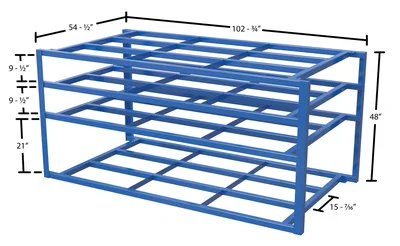 Vestil Steel Sheet Rack 1 Large Bottom Shelf 102-3/4 In. x 54-1/2 In. x 48 In. 2,000 Lb. Capacity Per Shelf Blue - dimensional drawing