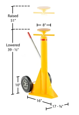 Vestil Steel Trailer Stabilizing Spin Top Jack 26-5/8 In. x 17-5/8 In. x 39-1/2 In. 100,000 Lb. Static Capacity Yellow - dimensional drawing