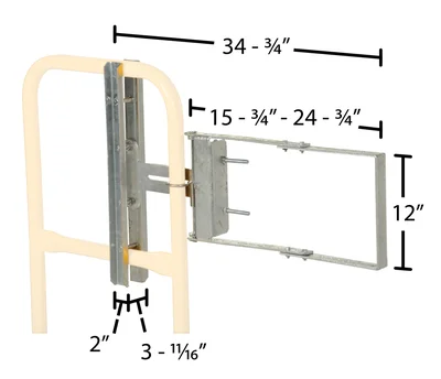 Vestil SPG-26-G Galvanized Steel Self-Closing Gate - dimensional drawing
