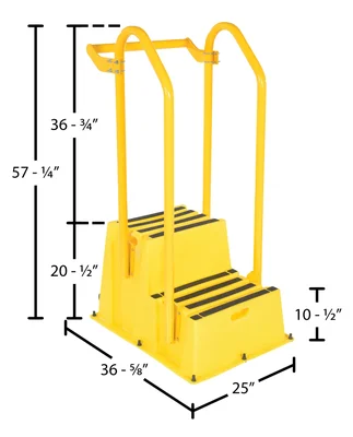 Vestil Polyethylene Nestable with Hand and Back Rails Casters 2 Step 500 Lb. Capacity Yellow - dimensional drawing
