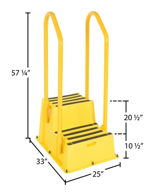 Vestil Polyethylene Nestable with Handrails 2 Step 500 Lb. Capacity Yellow - dimensional drawing