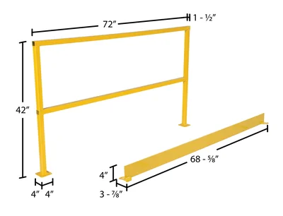 Vestil SQ-72-TB-HWR Steel Safety Handrail with Hardware and Toe Board - dimensional drawing