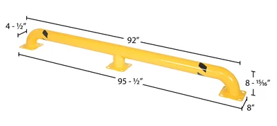 Vestil Steel Wheel Alignment Curb 92 In. Length 4-1/2 In. Diameter Includes 3 Mounting Brackets Yellow - dimensional drawing