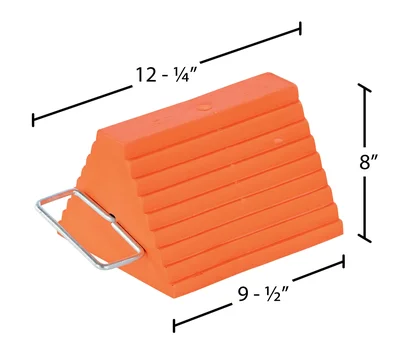 Vestil URWC-8-HDL Urethane Standard Wheel Chock with Handle - dimensional drawing