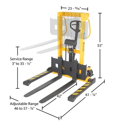 Vestil Stacker Manual Pump 3 - 35 In. 2,000 Lb. Capacity Black / Yellow - dimensional drawing