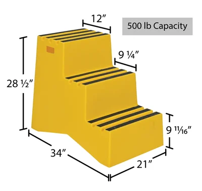 Vestil VST-3-Y Polyethylene 3-Step Step Stool - dimensional drawing