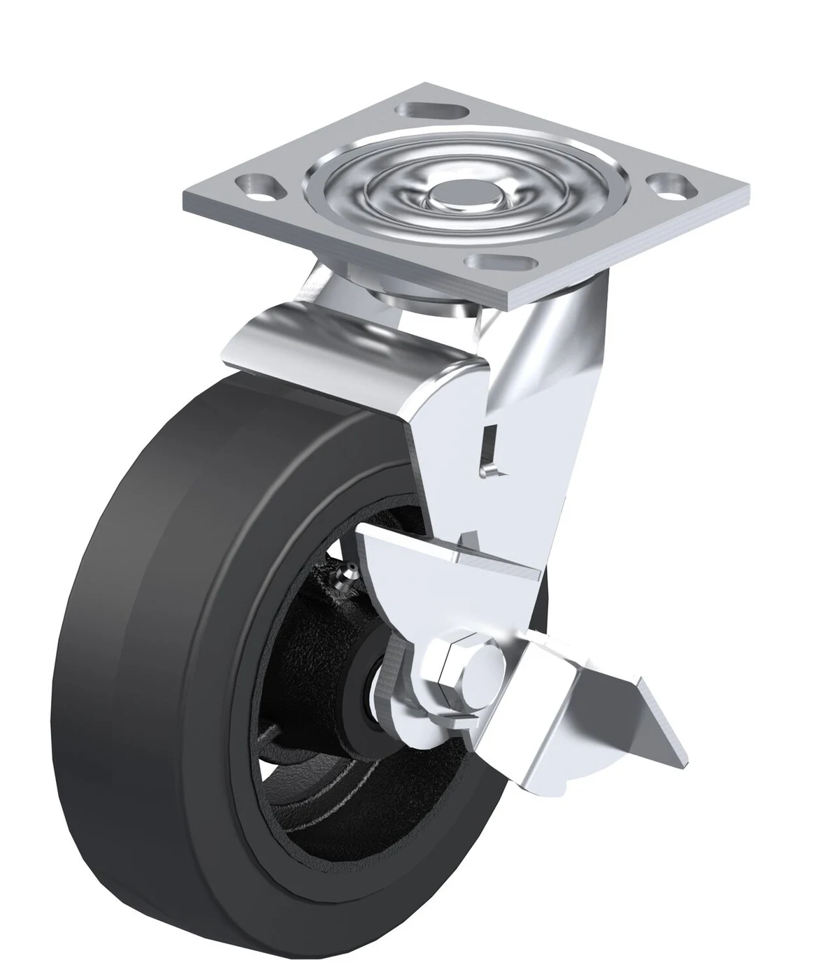 Vestil CST-BL-4X2MR-SWB Rubber Swivel With Brake Caster 4 In