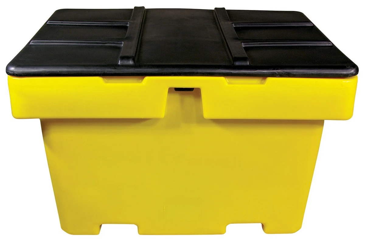 Vestil HDSB-18 Polyethylene Salt Box 18 Cubic Foot Capacity Yellow/Black An economical salt box is a great addition to any business or