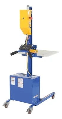 Vestil PEL-100S-D3-AHI Steel DC Powered Quick Lift with Auto Height Indexer 175lb Capacity Blue Powered quick lift units transport and position