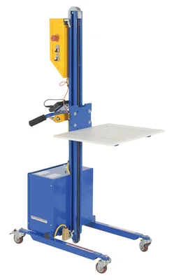 Vestil PEL-100S-D3-AHI Steel DC Powered Quick Lift with Auto Height Indexer 175lb Capacity Blue Powered quick lift units transport and position
