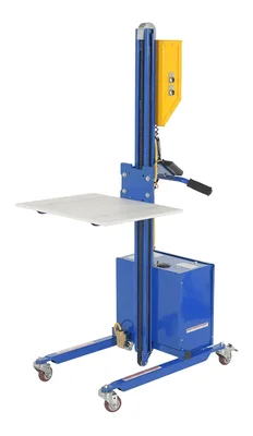 Vestil PEL-88S-D3-AHI Steel DC Powered Quick Lift with Auto Height Indexer 175lb Capacity Blue Powered quick lift units transport and position