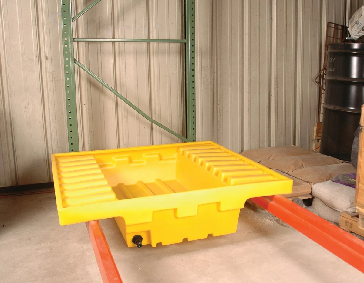 Vestil PRS-51-D Polyethylene Pallet Rack Containment Sump with Drain 51-1/2 In