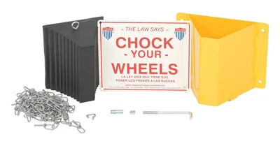 Vestil RWC-8-KIT-1 Molded Rubber Wheel Chock Kit, Includes Wheel Chock, CHAIN, Holder, and Sign Black/Yellow When you need all of your whee