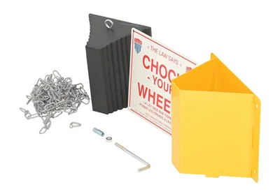 Vestil RWC-8-KIT-1 Molded Rubber Wheel Chock Kit, Includes Wheel Chock, CHAIN, Holder, and Sign Black/Yellow When you need all of your whee