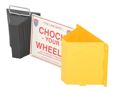 Vestil RWC-8-KIT-2 Molded Rubber Wheel Chock Kit, Includes Wheel Chock WITH HANDLE, Wheel Chock Holder, and Sign, NO CHAIN Black/Yellow Whe
