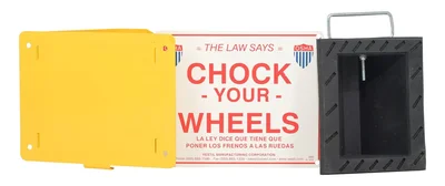 Vestil RWC-8-KIT-2 Molded Rubber Wheel Chock Kit, Includes Wheel Chock WITH HANDLE, Wheel Chock Holder, and Sign, NO CHAIN Black/Yellow Whe