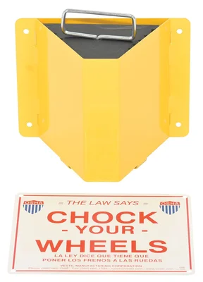 Vestil RWC-8-KIT-2 Molded Rubber Wheel Chock Kit, Includes Wheel Chock WITH HANDLE, Wheel Chock Holder, and Sign, NO CHAIN Black/Yellow Whe