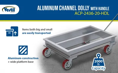 Vestil ACP-2136-20-HDL aluminum channel dollie feature highlights