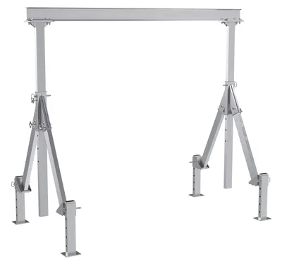 Vestil Aluminum Adjustable Height Gantry Crane With Adjustable Leveling Option 10 Ft. Wide X 10 Ft. Max Usable Height 2,000 Lb. Capacity Silver