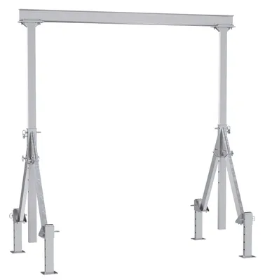 Vestil Aluminum Adjustable Height Gantry Crane With Adjustable Leveling Option 10 Ft. Wide X 12 Ft. Max Usable Height 2,000 Lb. Capacity Silver