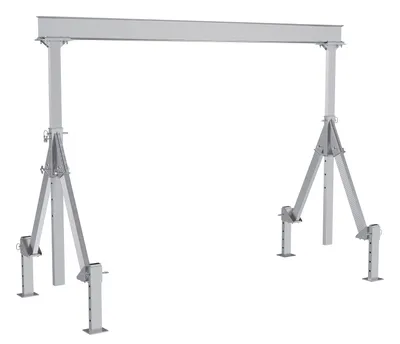 Vestil Aluminum Adjustable Height Gantry Crane With Adjustable Leveling Option 12 Ft. Wide X 10 Ft. Max Usable Height 2,000 Lb. Capacity Silver