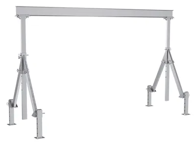 Vestil Aluminum Adjustable Height Gantry Crane With Adjustable Leveling Option 15 Ft. Wide X 10 Ft. Max Usable Height 2,000 Lb. Capacity Silver