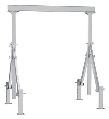 Vestil Aluminum Adjustable Height Gantry Crane With Adjustable Leveling Option 8 Ft. Wide X 10 Ft. Max Usable Height 2,000 Lb. Capacity Silver