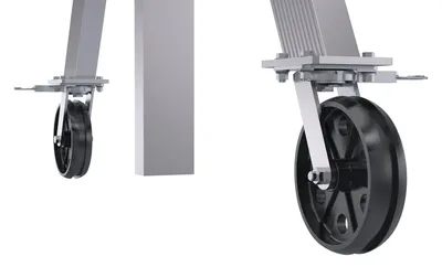 Vestil AHA-2-8-10-VG adjustable height aluminum gantry cranes with v-groove caster shown from an alternate angle