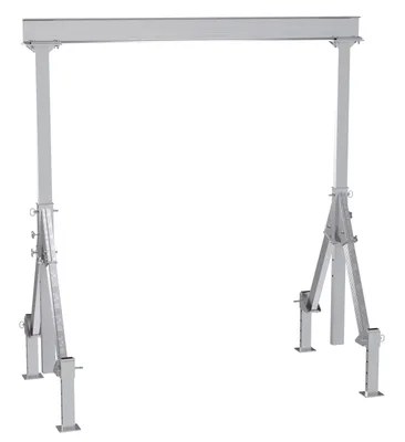 Vestil Aluminum Adjustable Height Gantry Crane With Adjustable Leveling Option 10 Ft. Wide x 12 Ft. Max Usable Height 4,000 Lb. Capacity Silver