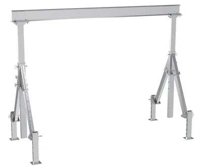 Vestil Aluminum Adjustable Height Gantry Crane With Adjustable Leveling Option 12 Ft. Wide x 10 Ft. Max Usable Height 4,000 Lb. Capacity Silver