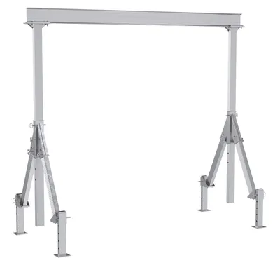 Vestil Aluminum Adjustable Height Gantry Crane With Adjustable Leveling Option 12 Ft. Wide x 12 Ft. Max Usable Height 4,000 Lb. Capacity Silver