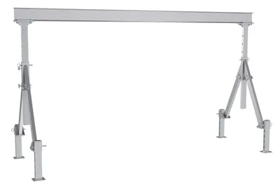 Vestil Aluminum Adjustable Height Gantry Crane With Adjustable Leveling Option 15 Ft. Wide X 8 Ft. Max Usable Height 4,000 Lb. Capacity Silver