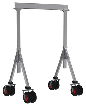 Vestil Aluminum Adjustable Height Gantry Crane with Pneumatic Rubber Casters 8 Ft. Wide x 10 Ft. Max Usable Height 4,000 Lb. Capacity Silver