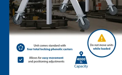 Vestil AHA-4-8-12-VG adjustable height aluminum gantry cranes with v-groove caster feature highlights