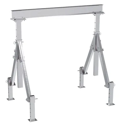 Vestil Aluminum Adjustable Height Gantry Crane With Adjustable Leveling Option 8 Ft. Wide x 8 Ft. Max Usable Height 4,000 Lb. Capacity Silver