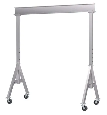 Vestil Aluminum Adjustable Height Gantry Crane with Total Locking Phenolic Casters 15 Ft. Wide x 10 Ft. Max Usable Height 6,000 Lb. Capacity Silver