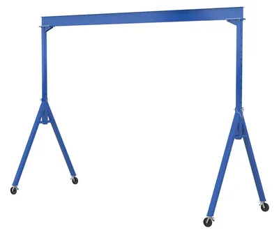 Vestil Steel Adjustable Height Gantry Crane with Total Locking Glass Filled Nylon Casters 15 Ft. Wide x 7 Ft. Max Usable Height 2,000 Lb. Capacity Blue